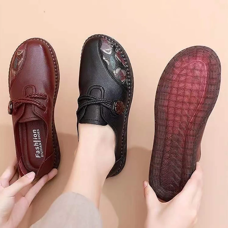 Vintage Moccasins Mom Women Flats Shoes Leather Round toe Slip-On Loafers Female Casual Sneakers Platform size 35-40 Ladies shoe