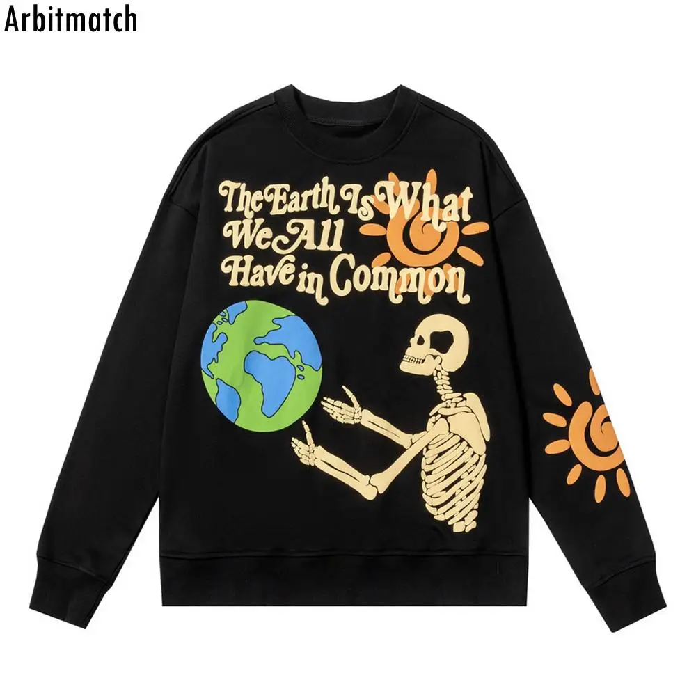 

Men Sweatshirts Hip Hop Puffed Letters Printed Skeleton Skeleton Sweatshirt Pullover Hoodies Harajuku Streetwear Sweat Shirts