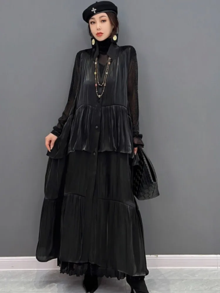 

Женское длинное платье без рукавов URIOR, элегантное черное платье с воротником-поло, лето 2023