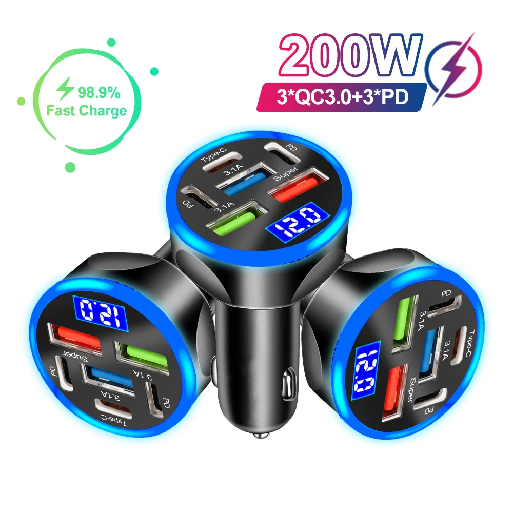 Автомобильное зарядное устройство с 6 USB-портами 200 Вт