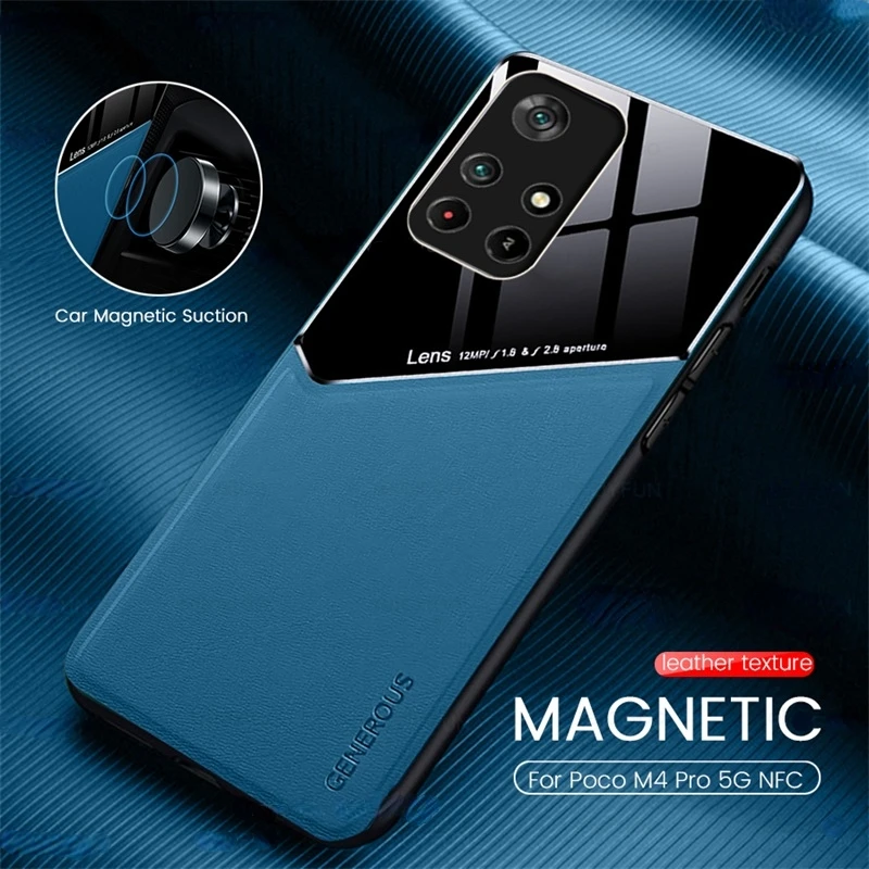 

Чехол Pocco M 4 Pro, Кожаный Автомобильный Магнитный чехол-держатель для Xiaomi Poco M4 Pro, 4G, тонкий NFC, Poko Little M4Pro, мягкая рамка, защитный чехол