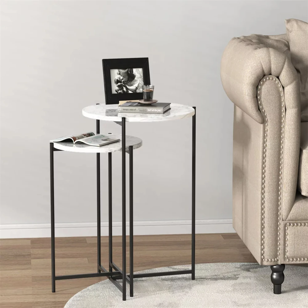 

Faux Marble Top Round Nesting Coffee Table, 2 Piece, White