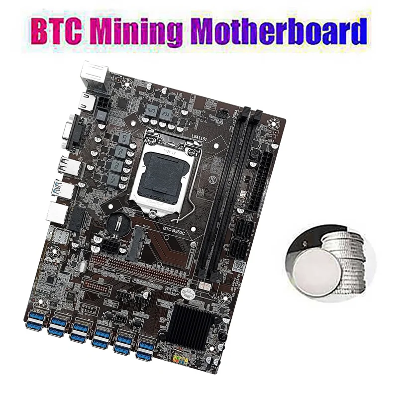 

B250C 12 Card GPU Mining Motherboard+G3900/G3930 CPU+CPU Fan+Switch Cable+SATA Cable+Bezel 12XUSB3.0 LGA1151 DDR4 MSATA
