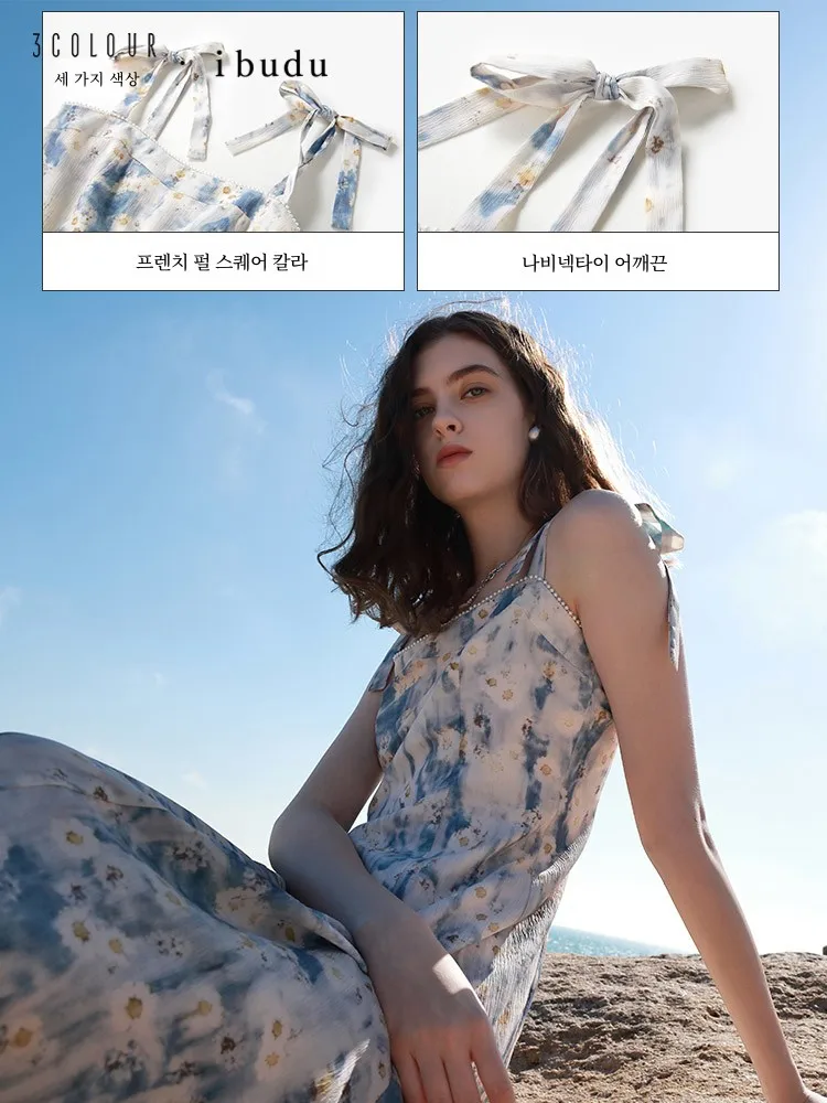 Триколор Ibudu2024 весеннее новое французское элегантное шифоновое платье с бантом и