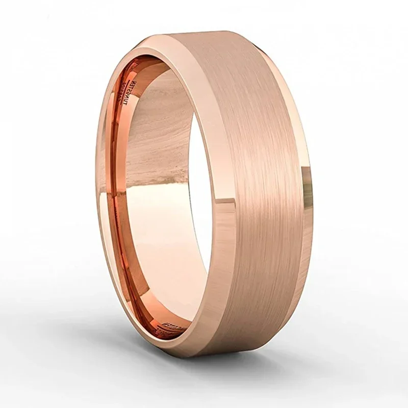 Простые мужские кольца из матовой титановой стали 8 мм розового золота