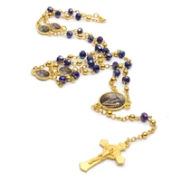 vintage catholic necklace catholic glass bead link chain virgin mary cross pendant rosary necklace women religion jewelry