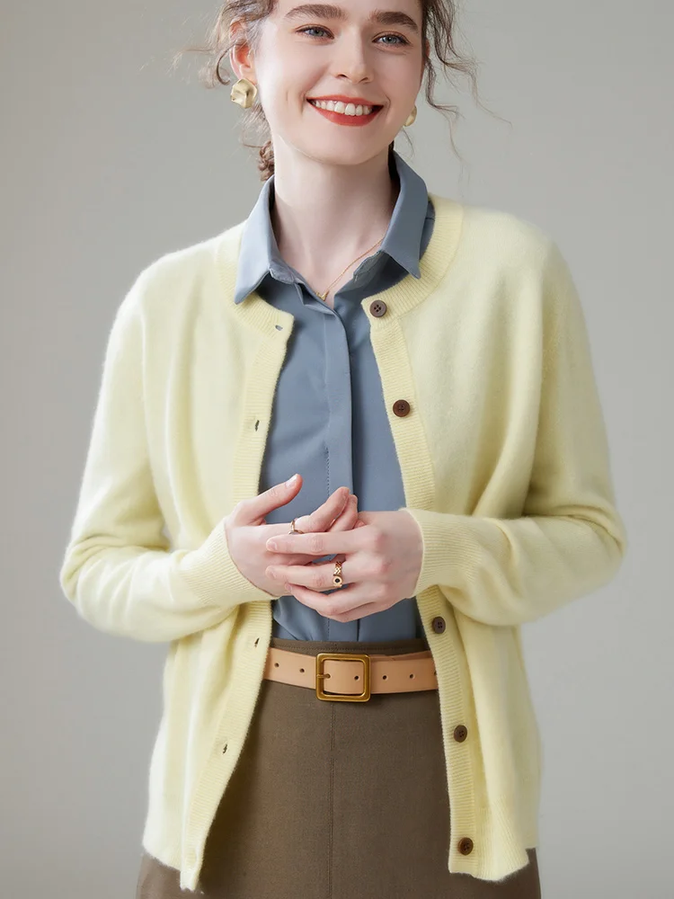 Женский кашемировый кардиган Devin тонкий свитер с круглым вырезом и длинным