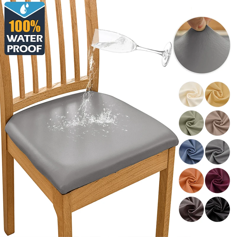

PU Leather Chair Cover Waterproof Square Chair Cushion Cover Spandex Stretch Chair Seat Covers Removable Kitchen Chair Protector