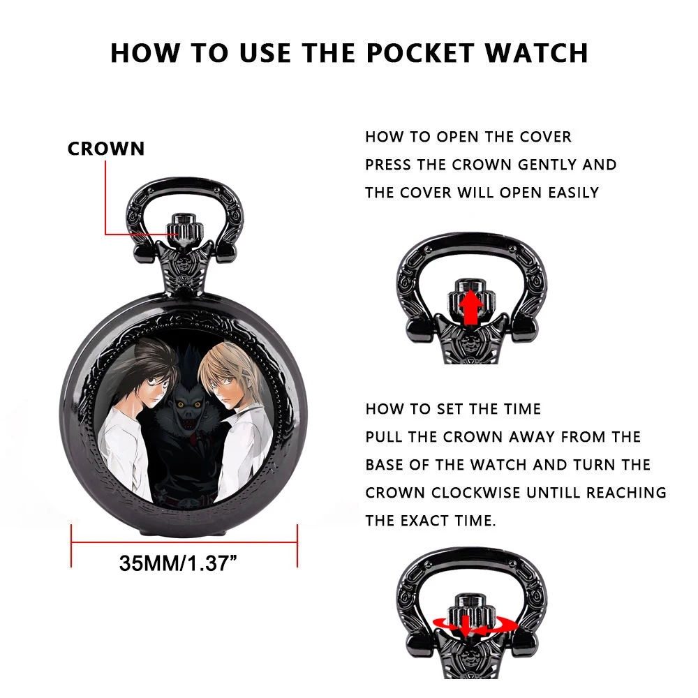 Дизайнерские стеклянные кварцевые карманные часы Death Note со стеклянным куполом и