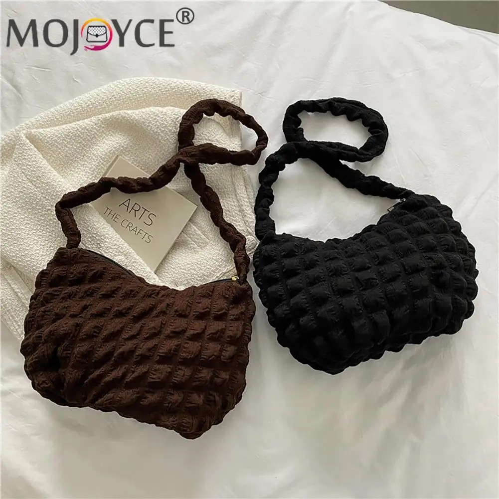 

Модные Женские однотонные плиссированные сумки, женские повседневные универсальные сетчатые сумки через плечо с узором на молнии