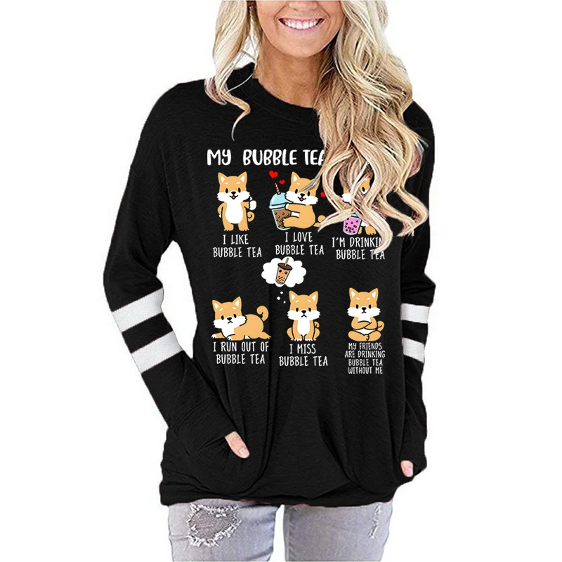 

Shiba Inu Bubble Tea Spring T Clothing 90s Trend Boba Tea Dog Bubble Tea Clothes Fashion Casual Ladies Women Female Graphic Tee