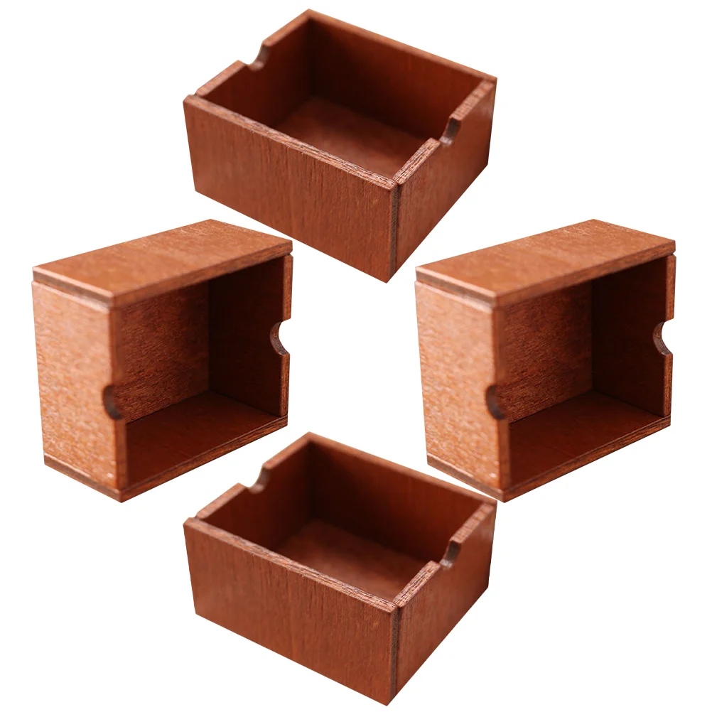 

4 Pcs Tiny Things Miniature Ornament House Crates Decorative Wood Basket Model