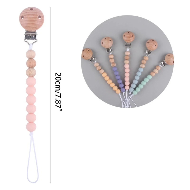 

Baby Pacifier Chain Clip Nursing Teether Soother Holder Silicone Beads Chain Wooden Clip DIY Dummy Nipple Holder Leash Strap