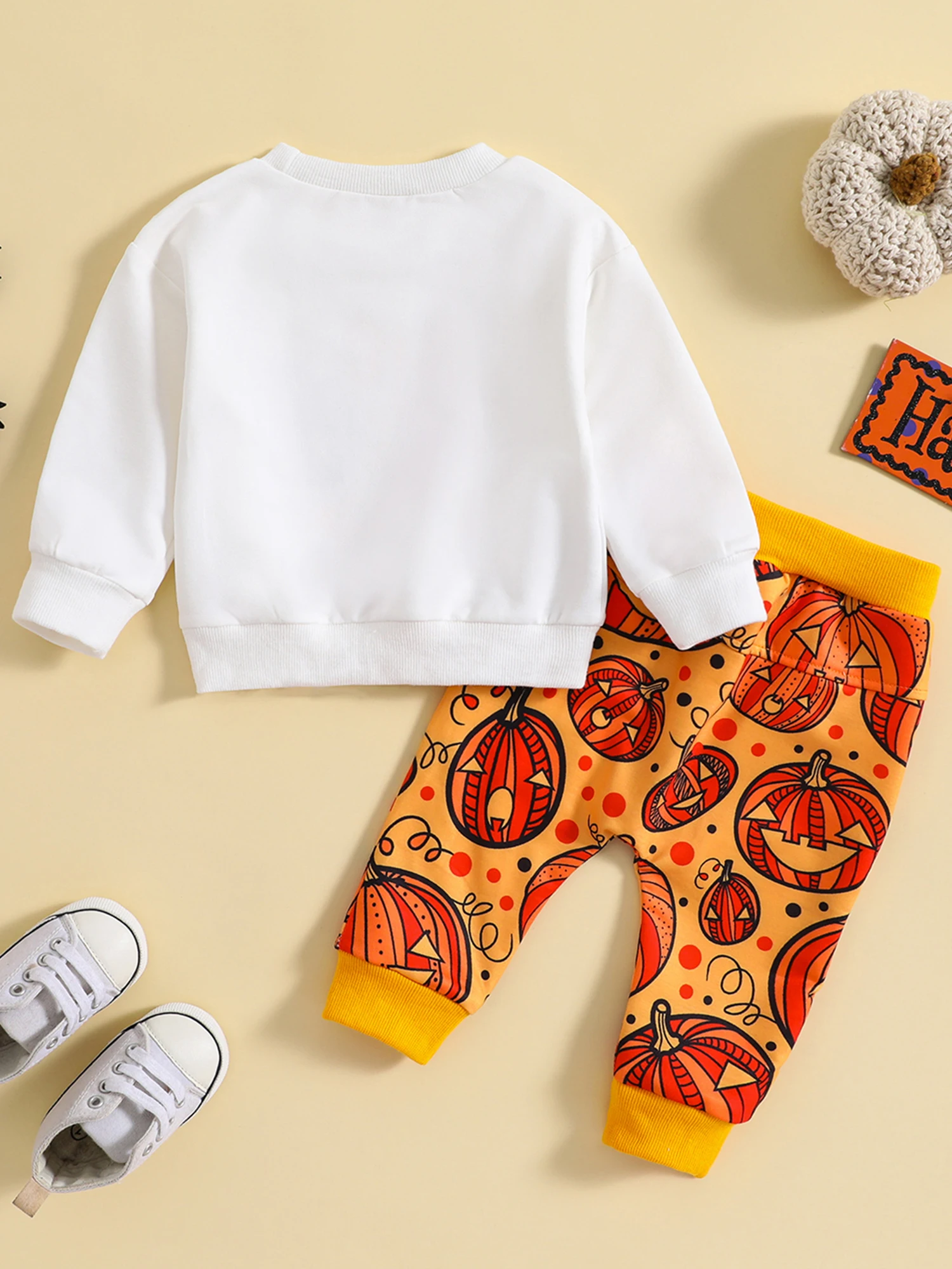 

Newborn Halloween Costume Set Long Sleeve Letter Sweatshirt Pumpkin Pants - Adorable 2Pcs Outfit for Baby
