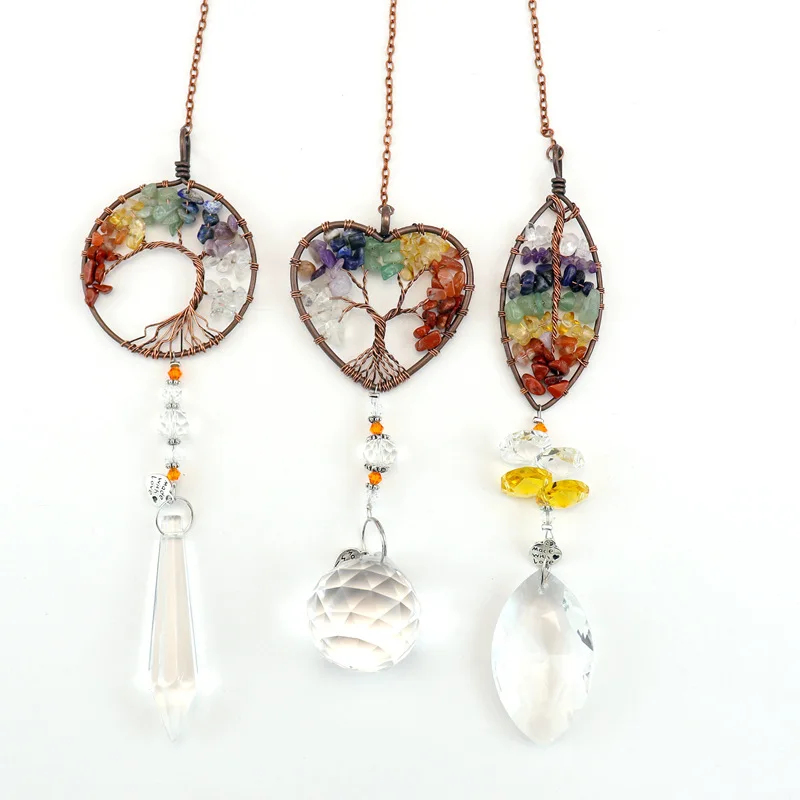 Retro natural rock mineral crystal tree of life door curtain decoration hanging healing Reiki car handbag ornament