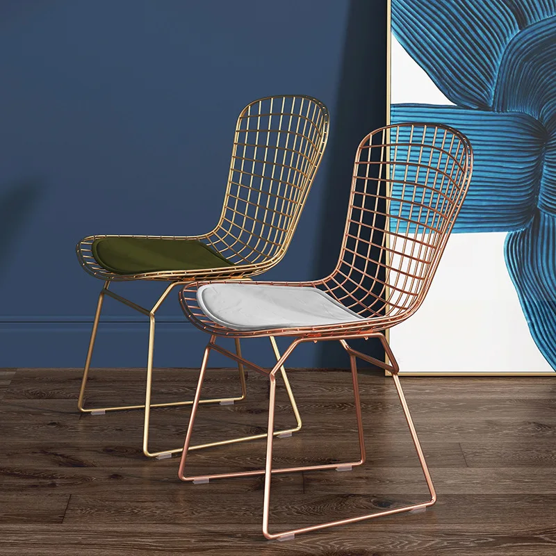 

Wuli Nordic Style Ins Grid Chair Net Red Hollow Gold Dining Chair Back Chair Dressing Stool Iron Creative Home