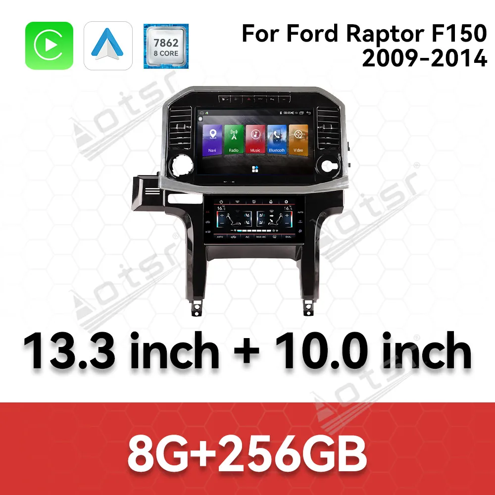 

13,3 "+ 10" для Ford F150 RAPTOR 2009 ~ 2014 Android 14 Carplay автомобильный радиоприемник автомобильный мультимедийный GPS-навигатор Wi-Fi головное устройство