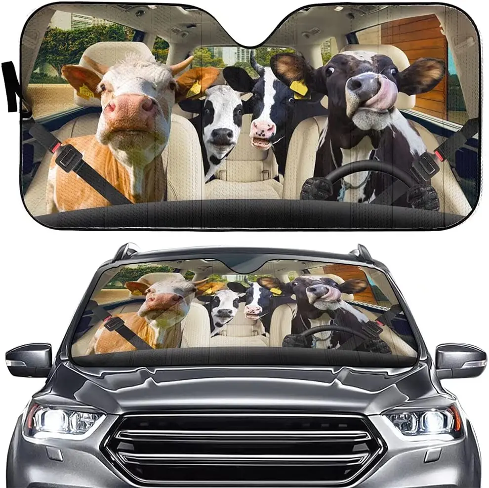 

Funny Cow Driver Auto Windshield Sun Shade,Farm Cattle Car Front Window Visor Animal Vehicle Sun Block Cover Heat Reflector Anti