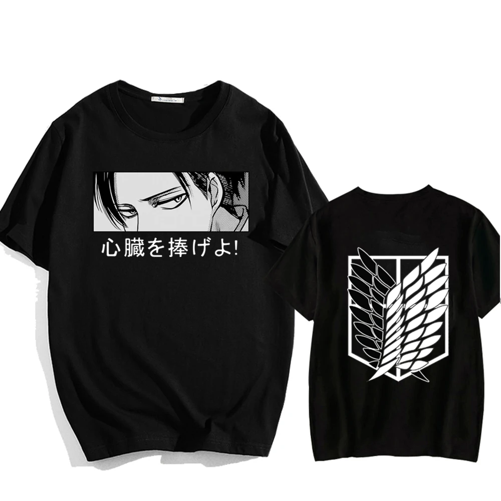 

Мужские классические черные топы с аниме атака на титанов, забавная универсальная уличная рубашка, свободные футболки унисекс с круглым вы...