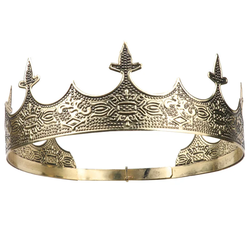 

Baroque Vintage Royal Sliver Gold King Crown For Men Retro Full Round Big Tiaras Prom Party Costume Pageant Diadem Boys Hairband