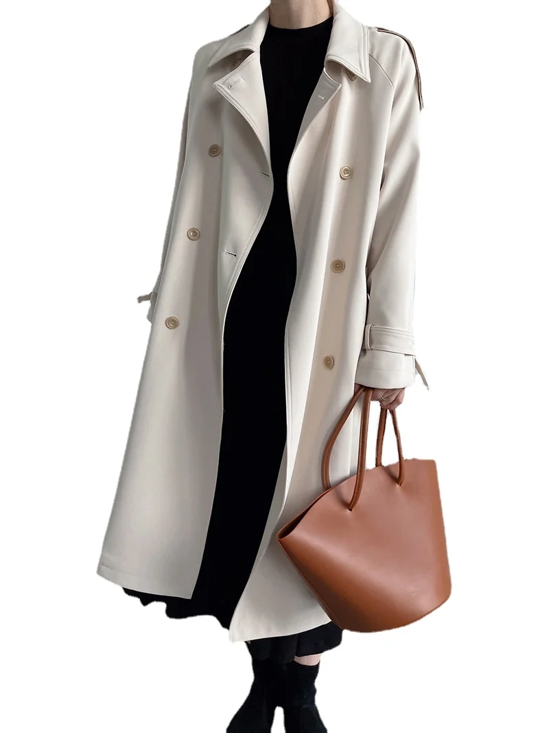 

Solid Women's Trench Coat 2022 Autumn Trench Drooping British Style Loose Mid-length Over-the-knee Trench Coat with Belt