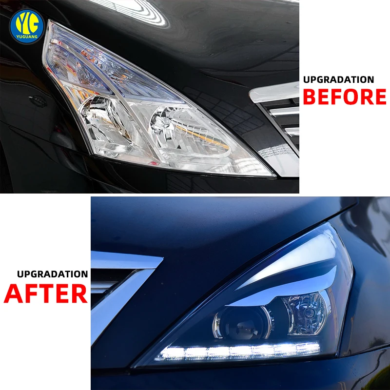 Фото Для Nissan Teana Altima J32: Светодиодные передние фары в сборе (2008-2012), обновленные светодиодные фары с ДХО №3