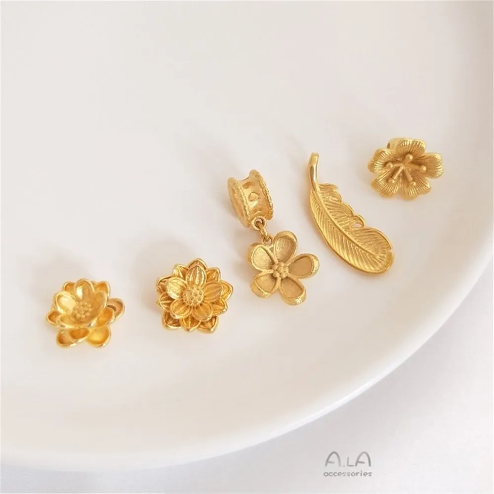 

Vietnam gold sand large hole lotus plum blossom partition bead Passepartout accessories feather pendant diy bracelet jewelry