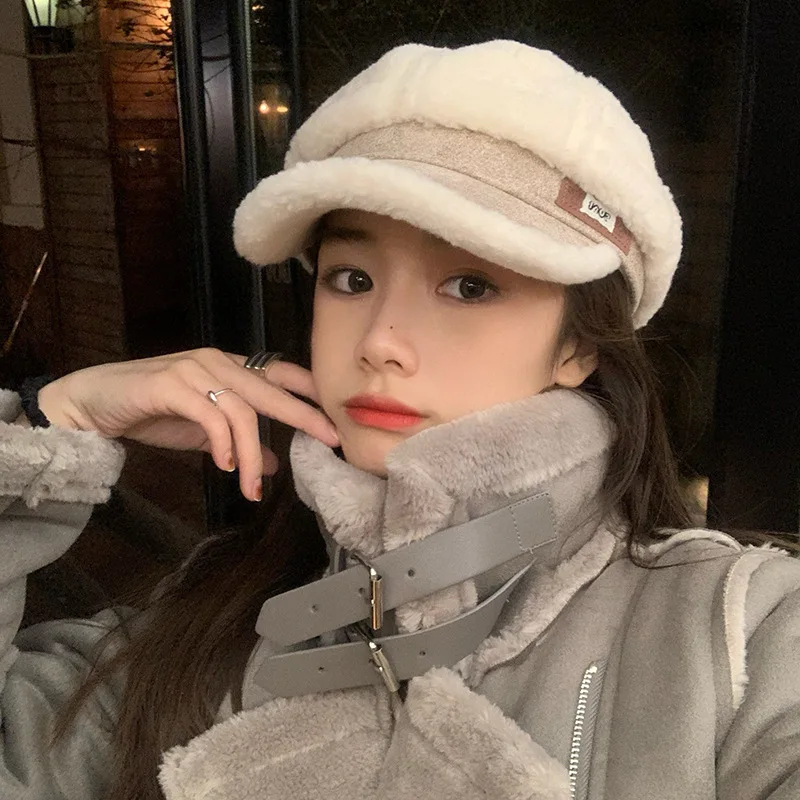 

Fashion Women Wool Cotton Blend Berets Winter Autumn Octagonal Caps Stylish Artist Painter Newsboy Hats Black Grey Beret Hats