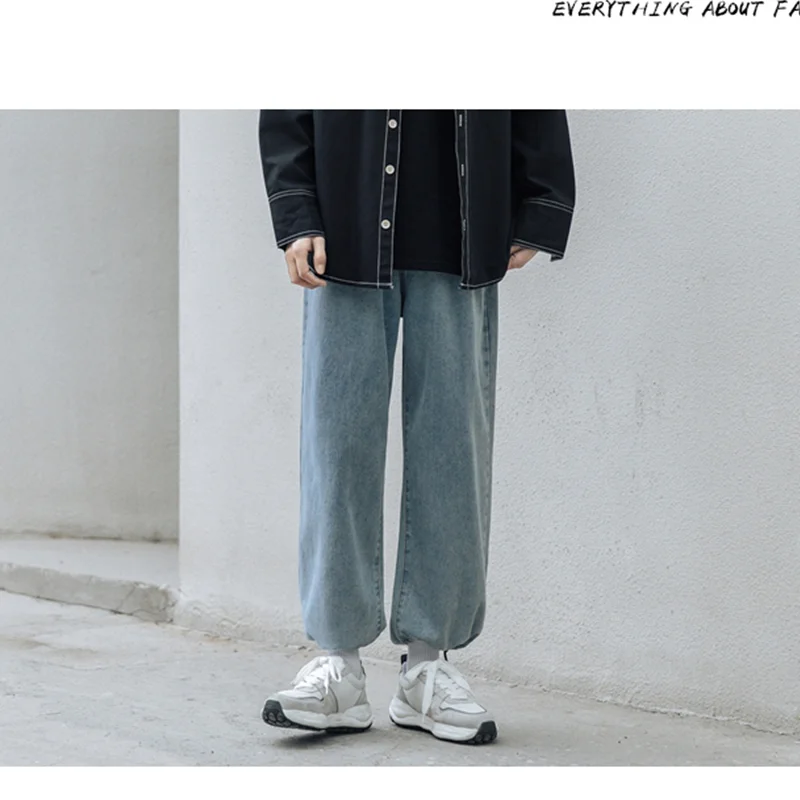 Men Clothing 2022 Autumn New Straight Cylinder Loose Drawstring Jeans Vintage Comfortable Blue Temperament Harun Trousers Female