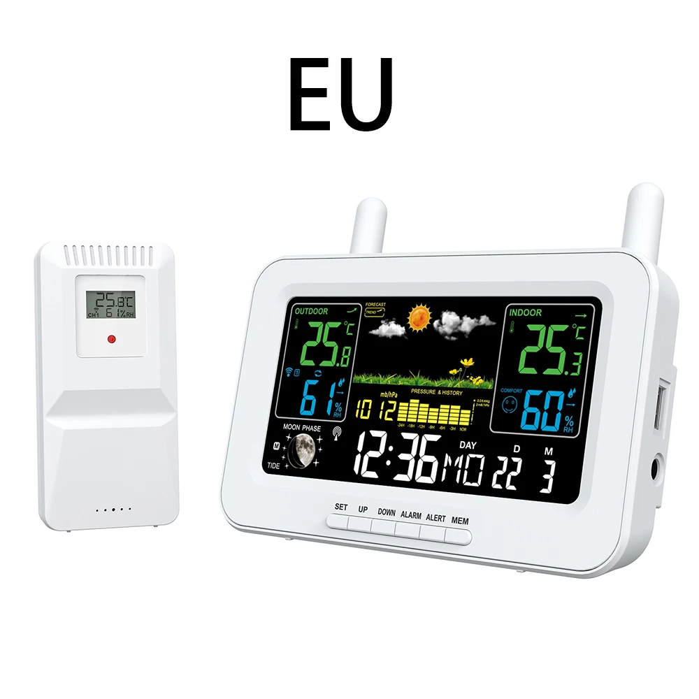 

Метеостанция беспроводная, комнатный и Уличный Термометр с цветным дисплеем, с часами и прогнозом, с календарем