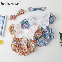 freely move kids summer short sleeve plain romper elegant sweet bow cute lovely girls outfits newborn sunsuit baby girl clothes