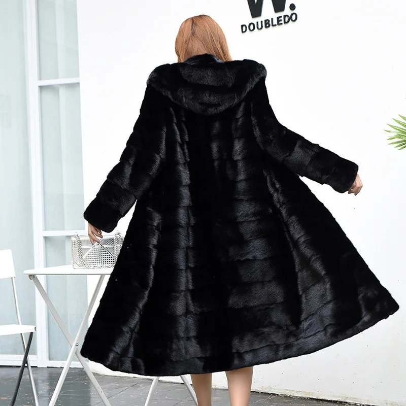 ICCLEK 2020 imitation mink fur coat new slim fitting imitation fur cut trench women's hooded long mink coat