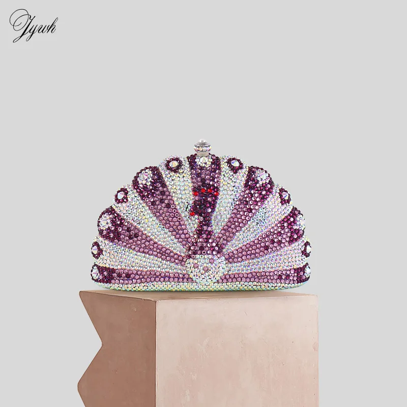 

Diamond Purple Peacock Clutch Bag Evening Bags For Women With Chain Strap