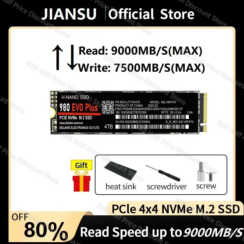 

980EVO M.2 SSD 1TB 2TB 4TB Up to 9000MB/s SSD NVMe M2 SLC Cathe PCIe4.0 Internal Solid State Drive Hdd For Laptop Desktop Ps5