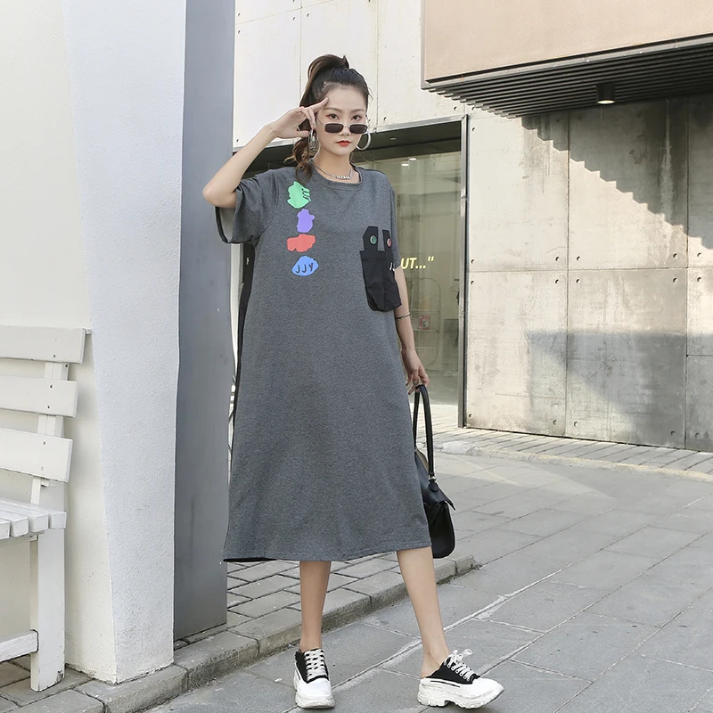 

Женское платье в стиле пэчворк, элегантное свободное платье большого размера с принтом, модель 220329 в Корейском стиле на лето