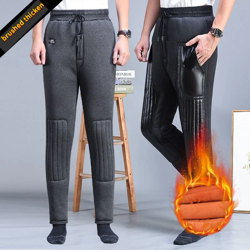 

Зимние лыжные штаны для мужчин, корейские теплые трехслойные ультратонкие плотные штаны с хлопковой подкладкой и начесом для мужчин среднего и пожилого возраста