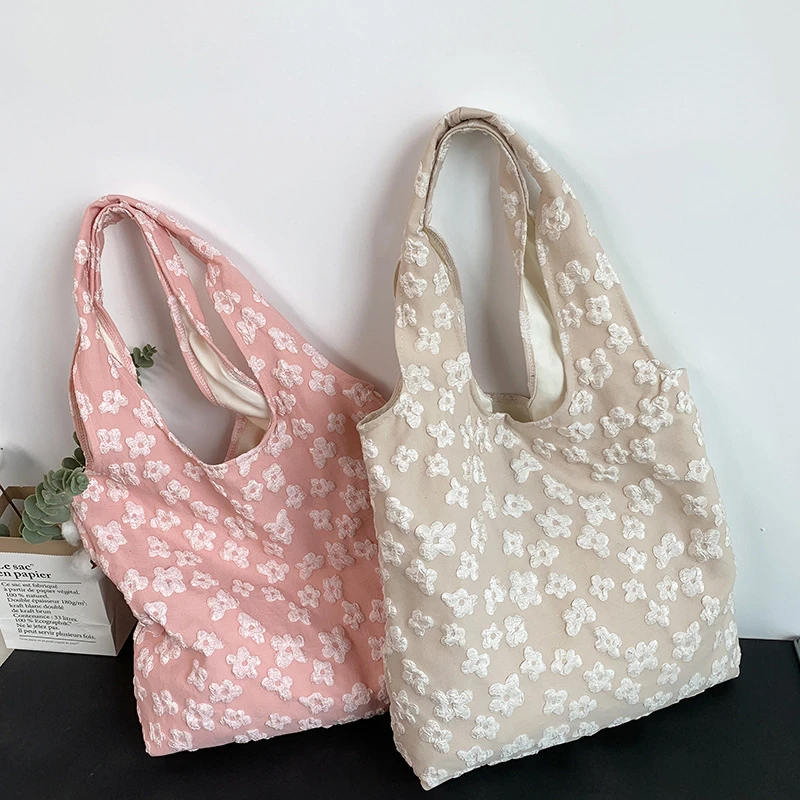 

Ladies Vest Lace Canvas Bag Design Tote Bag Simple Fairy Flower Lace Shoulder Bag Tote Bag Capacity Ladies Shopping Bag
