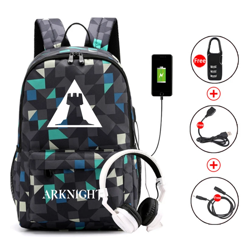 

Green Game Arknights Backpack Anti-Theft Student Bookbag Rucksack for School Boys Girls Backpack Usb Charging Laptop Travel Bag