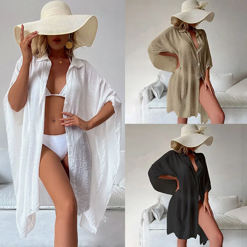 

New bamboo cotton shirt loose beach cardigan smock swimsuit outside cardigan