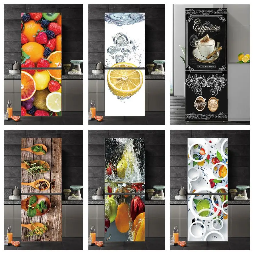 

Customized Delicious Fruit Refrigerator Sticker Adhesive Waterproof 3D Wallpaper for Kitchen Closet Fridge Stickers Door Mural