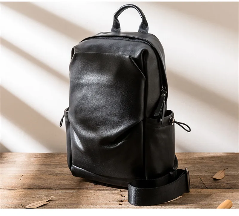 Simple casual high quality natural genuine leather men black chest bag weekend soft real cowhide large capacity crossbody bag