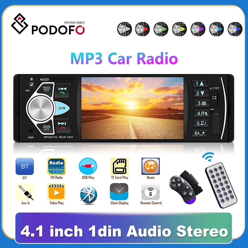 Автомагнитола Podofo 1 din MP3 сенсорный экран 4 дюйма HD плеер с Bluetooth FM-радио приемник