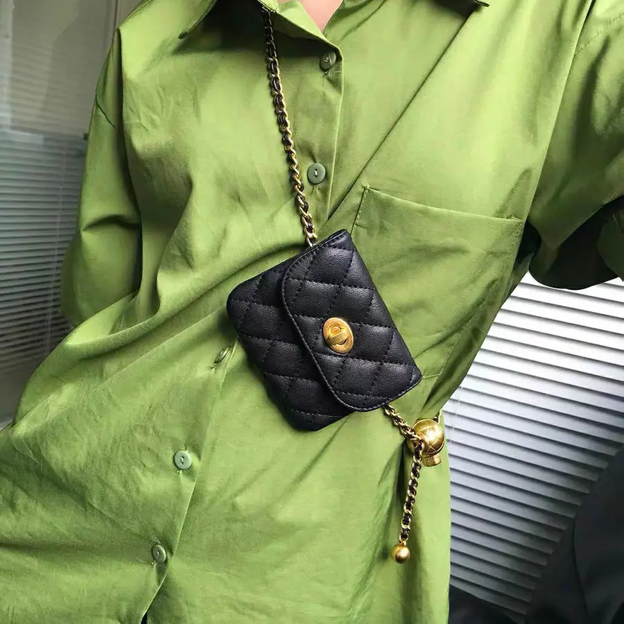 Women Metal Belt Chain Mini Bag Luxury Designer Brand Waist Strap Lady Girl Dress Jeans Trousers Decorative Crossbody Bag