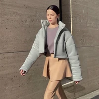 2021 womens new autumn and winter retro short paragraph high stand up collar long sleeved simple and versatile cotton jacket