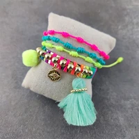 4pcsset trendy love letter charm shell bracelets set femme wristband jewelry heishi disc beads multilayer bangle for women