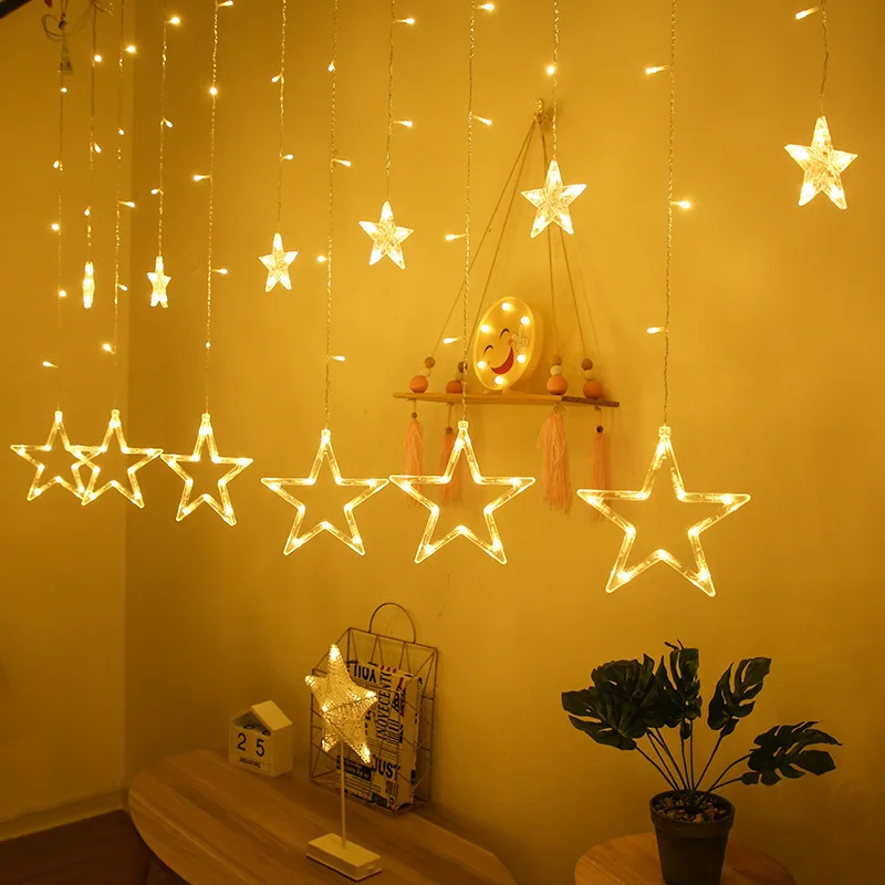 

EU Plug Fairy Led String Lights Eid Mubarak Holiday Lighting Star Moon Curtains Lamp Decorations for Home Room Outdoor Decor New