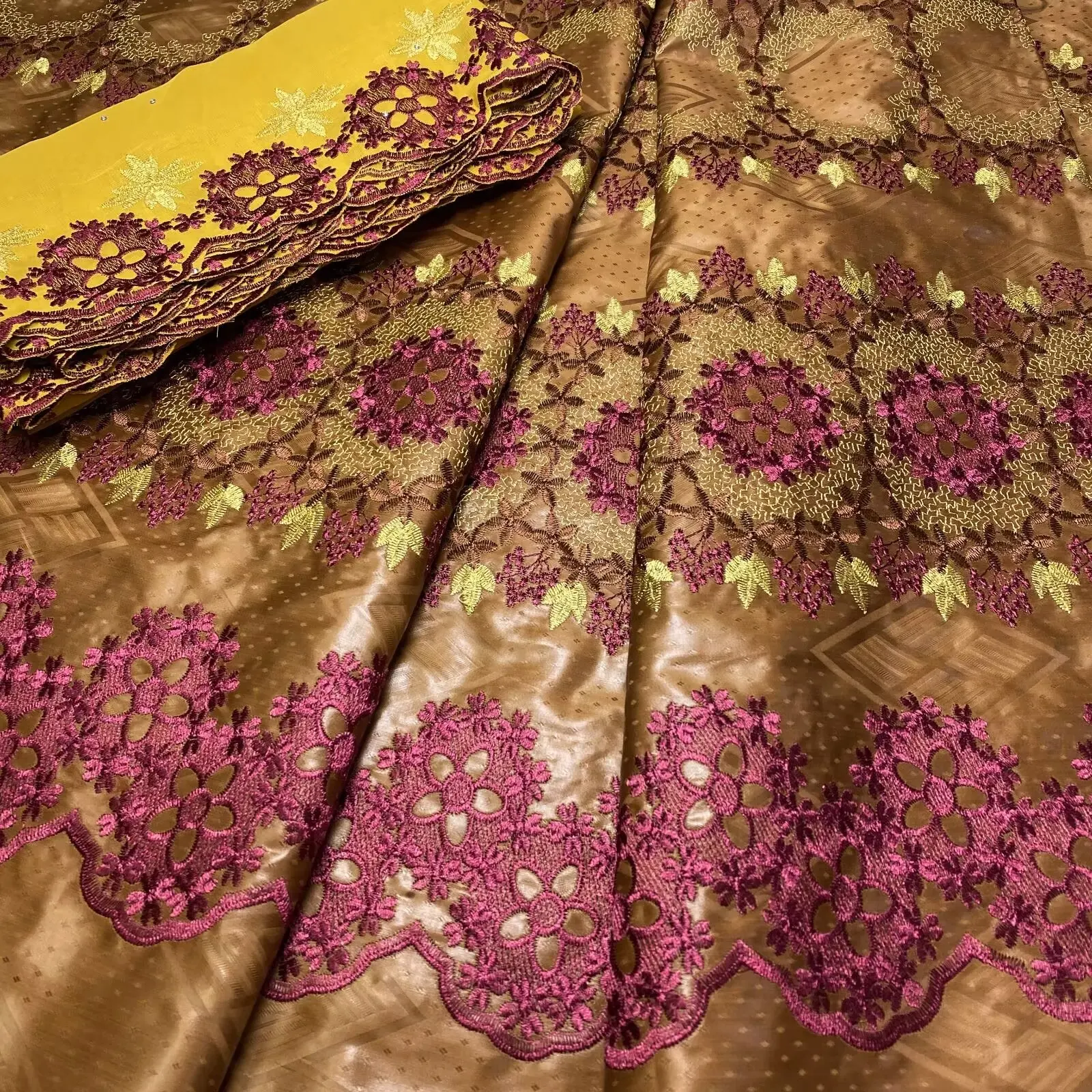 5 + 2 ярда Новое поступление красный африканский базин богатая ткань нигерийский