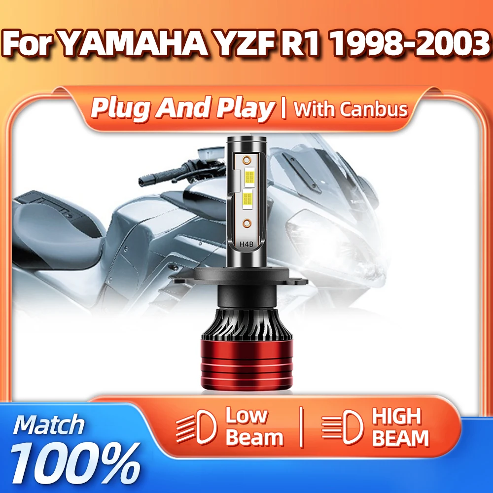 1 шт. H4 мотоциклетные светодиодные лампы фар 6000K белые фары 12 В для YAMAHA YZF R1 1998 1999 2000