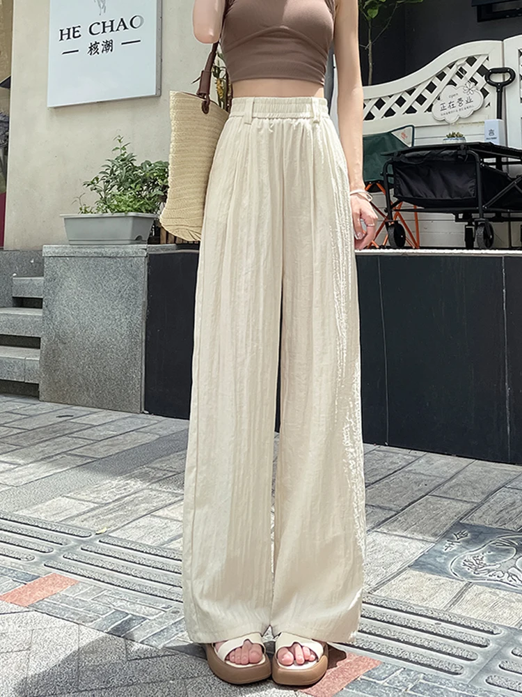 Брюки женские легкие однотонные с эластичным поясом базовые повседневные штаны