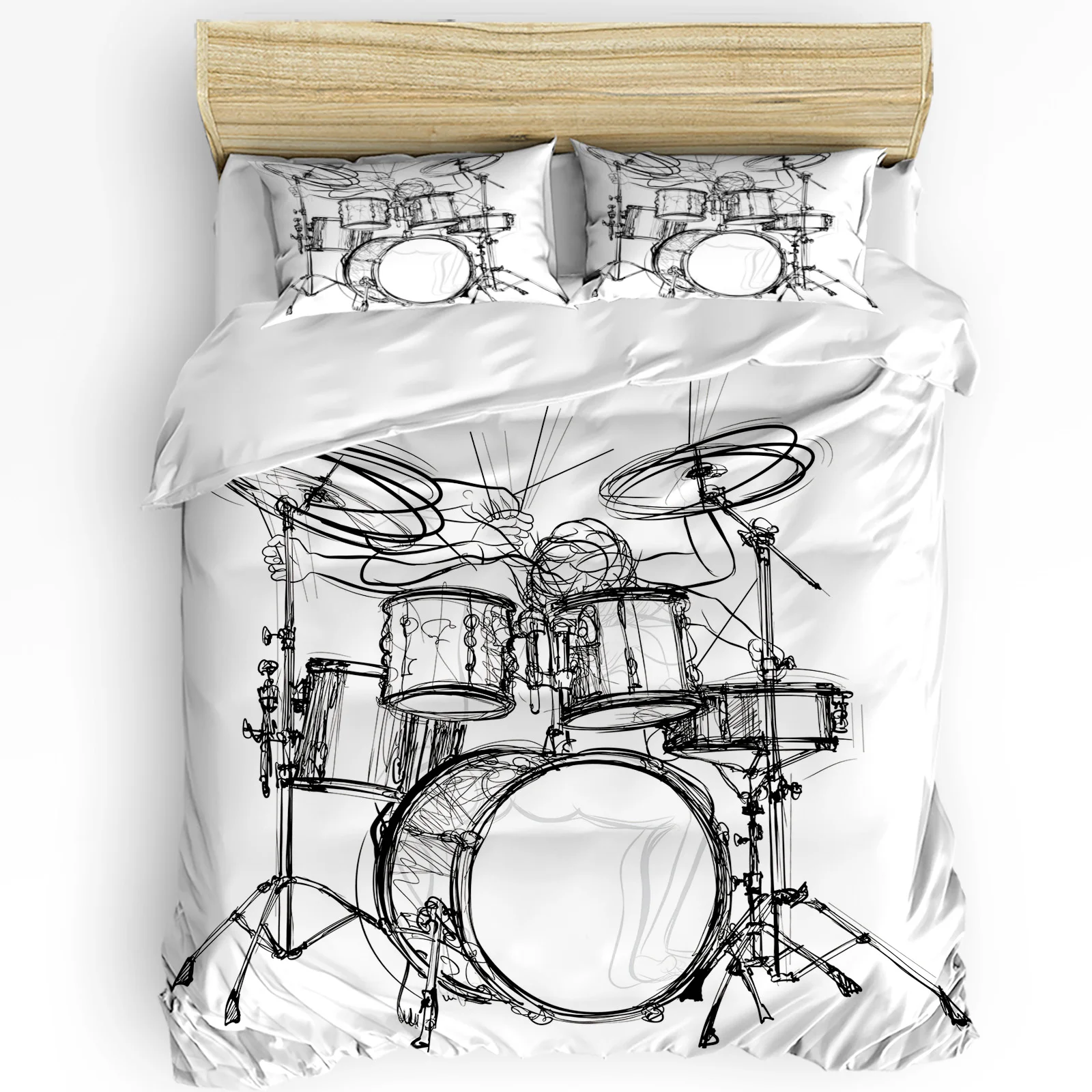 

3pcs Bedding Set Shelf Drum Rock Music White Home Textile Duvet Cover Pillow Case Boy Kid Teen Girl Bedding Covers Set